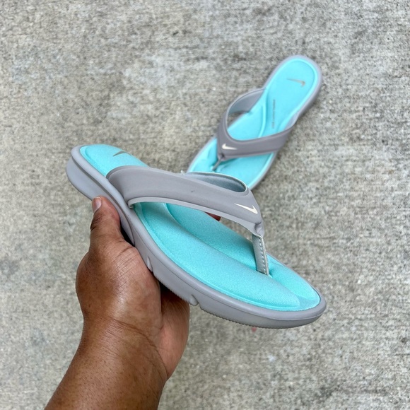 WMNS NIKE ULTRA COMFORT THONG SANDAL GRAY GREY HOT MINT TEAL FOOTBEDS FLIP FLOPS - Picture 6 of 6